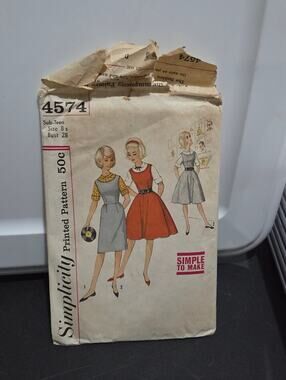 Simplicity 4574 Vintage 1960 Girls Size 8 Vtg Sewing Pattern Top Skirt Dress